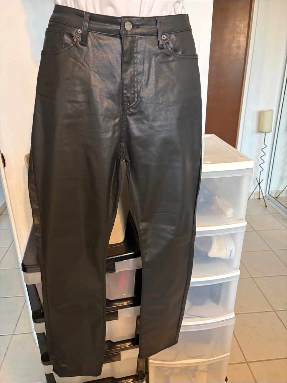 New York & Company Black Straight-Leg Faux Leather Jeans